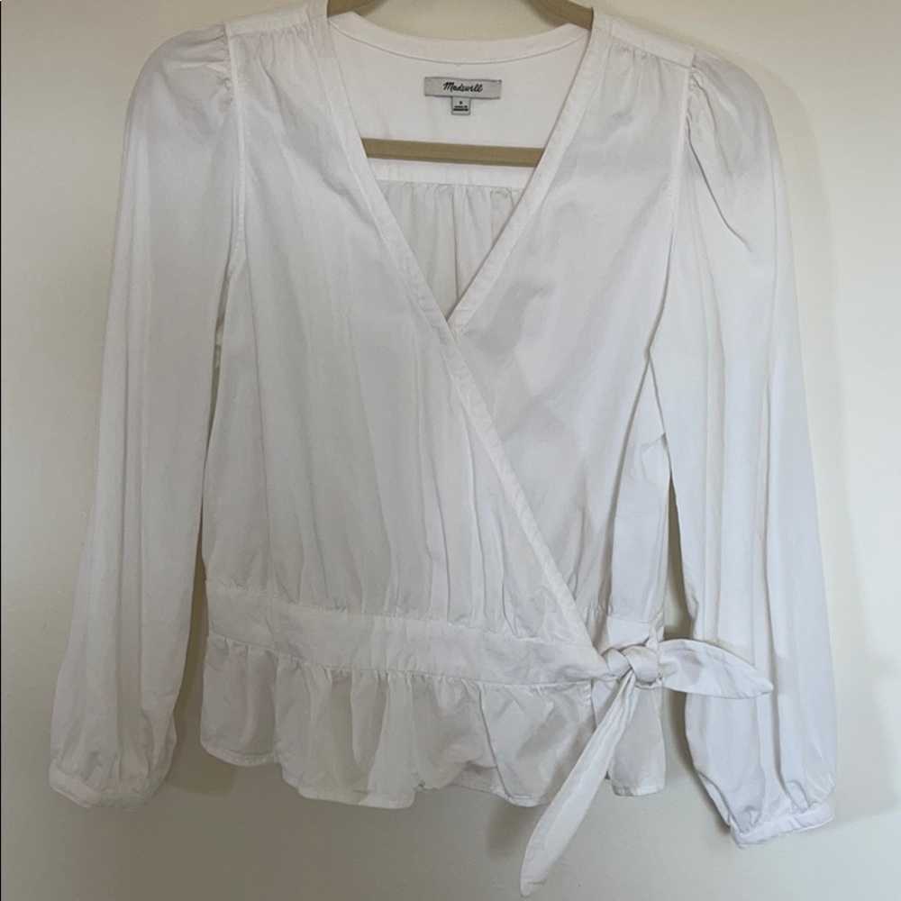 Madewell White Wrap Top with Tie
